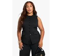 boohoo Women's Plus Longline Fitted Tailored Waistcoat in Black | Size: 18