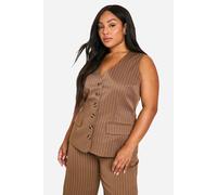 boohoo Women's Plus Longline Pinstripe Waistcoat in Mocha | Size: 16