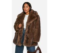 boohoo Women's Plus Longline Vintage Look Faux Fur Coat in Chocolate | Size: 20