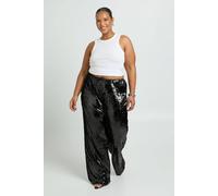 boohoo Women's Plus Low Rise Drawcord Waistband Sequin Trouser in Black | Size: 16