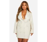 boohoo Women's Plus Marl Double Breasted Blazer Dress in Beige | Size: 18