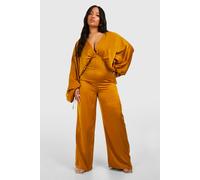 boohoo Women's Plus Matte Satin Extreme Sleeve Jumpsuit in Gold | Size: 28