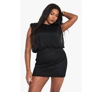boohoo Women's Plus Mesh Blouson Ruched Mini Dress in Black | Size: 18