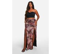 boohoo Women's Plus Mesh Mixed Leopard Print Split Detail Maxi Skirt | Size: 26