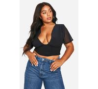 boohoo Women's Plus Mesh Pleated Corset Top in Black | Size: 26