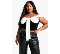 boohoo Women's Plus Mesh & Velvet Tie Front Bardot Corset Top in Black | Size: 16