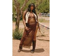 boohoo Women's Plus Metal Trim Chiffon Maxi Sarong in Chocolate | Size: 24/26