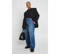 boohoo Women's Plus Mid Waist Twisted Seam Barrel Leg Jean in Washed Indigo | Size: 26