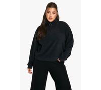 boohoo Women's Plus Mid Zip Fleece Sweatshirt in Black | Size: 22