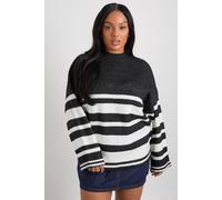 boohoo Women's Plus Mixed Stripe Oversized Jumper in Black | Size: 16/18
