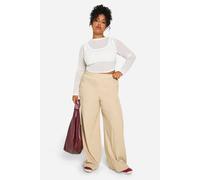 boohoo Women's Plus Nylon Wide Leg Trouser in Stone | Size: 22