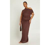 boohoo Women's Plus Off-The Shoulder Mesh Maxi Dress in Chocolate | Size: 24