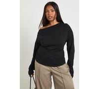 boohoo Women's Plus Off-The Shoulder Ruched Split Hem Top in Black | Size: 22