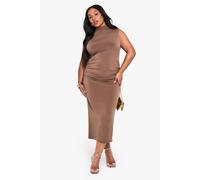 boohoo Women's Plus One Shoulder Ruched Detail Maxi Dress in Mocha | Size: 28