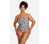 boohoo Women's Plus One Snake Trim One Shoulder Swimsuit | Size: 28
