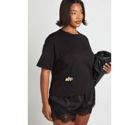 boohoo Women's Plus Oversized T-Shirt With Gold Trim Detail in Black | Size: 20