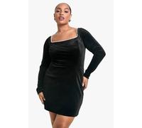 boohoo Women's Plus Pearl Square Neck Skater Dress in Black | Size: 24