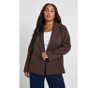 boohoo Women's Plus Pin Stripe Wrap Tie Front Blazer in Chocolate | Size: 16