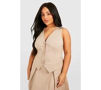 boohoo Women's Plus Pinstripe Button Front Waistcoat in Stone | Size: 18