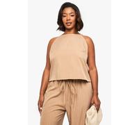 boohoo Women's Plus Pinstripe Cami Top in Camel | Size: 24