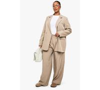 boohoo Women's Plus Pinstripe Straight Leg Trouser in Mocha | Size: 22