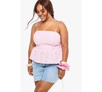 boohoo Women's Plus Pleated Broderie Peplum Cami Top in Pink | Size: 18