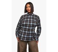 boohoo Women's Plus Pleated Cinched Waist Check Shirt in Brown | Size: 16
