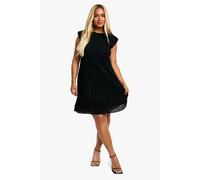 boohoo Women's Plus Pleated Metallic Shoulder Pad Shift Dress in Black | Size: 26