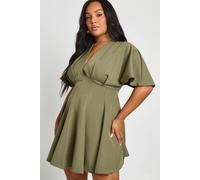 boohoo Women's Plus Pleated Skirt Skater Dress in Khaki | Size: 26