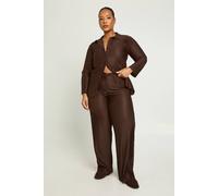 boohoo Women's Plus Plisse Long Sleeve Shirt & Wide Leg Trouser in Chocolate | Size: 16