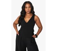 boohoo Women's Plus Plunge Tailored Top in Black | Size: 24