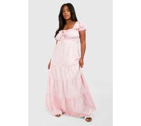 Boohoo Plus Poplin Milkmaid Puff Sleeve Maxi Dress In Pink pink 16