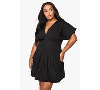 boohoo Women's Plus Poplin Panelled Bubble Hem Mini Dress in Black | Size: 16