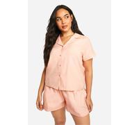 boohoo Women's Plus Poplin Short Sleeve Shirt & Short Pyjama Set in Pale Orange | Size: 18