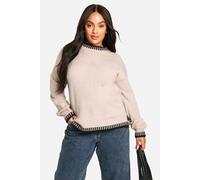 boohoo Women's Plus Premium Contrast Trim Jumper in Taupe | Size: 28