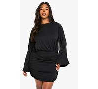 boohoo Women's Plus Premium Draped Batwing Mini Dress in Black | Size: 16