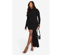 boohoo Women's Plus Premium Draped High Neck Mini Dress in Black | Size: 16