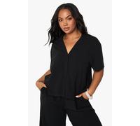 boohoo Women's Plus Premium Linen Short Sleeve Shirt in Black | Size: 28