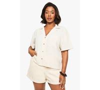 boohoo Women's Plus Premium Linen Short Sleeve Shirt in Stone | Size: 16