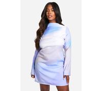 boohoo Women's Plus Premium Satin Blurred Print Cowl Back Mini Dress in Lilac | Size: 28