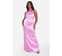 boohoo Women's Plus Premium Satin One Shoulder Top & Maxi Skirt Co-Ord in Hot Pink | Size: 28