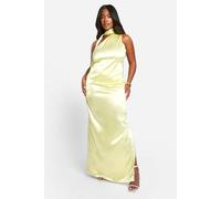 boohoo Women's Plus Premium Satin One Shoulder Top & Maxi Skirt Co-Ord in Lemon | Size: 20