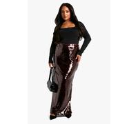 boohoo Women's Plus Premium Sequin Maxi Skirt in Malbec | Size: 20