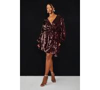 boohoo Women's Plus Premium Sequin Wrap Dress in Malbec | Size: 24