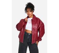 boohoo Women's Plus Pu Contrast Stitch Oversized Bomber Jacket in Red | Size: 22