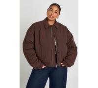 boohoo Women's Plus Quilted Bomber Jacket in Chocolate | Size: 26
