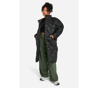 boohoo Women's Plus Quilted Longline Puffer Coat in Black | Size: 18