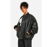 boohoo Women's Plus Quilted Oversized Bomber Jacket in Black | Size: 18