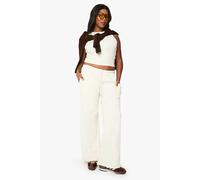 boohoo Women's Plus Racer Rib Vest & Trouser Basic Co-Ord in Ecru | Size: 16