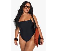 boohoo Women's Plus Resin Stone One Shoulder Swimsuit in Black | Size: 22